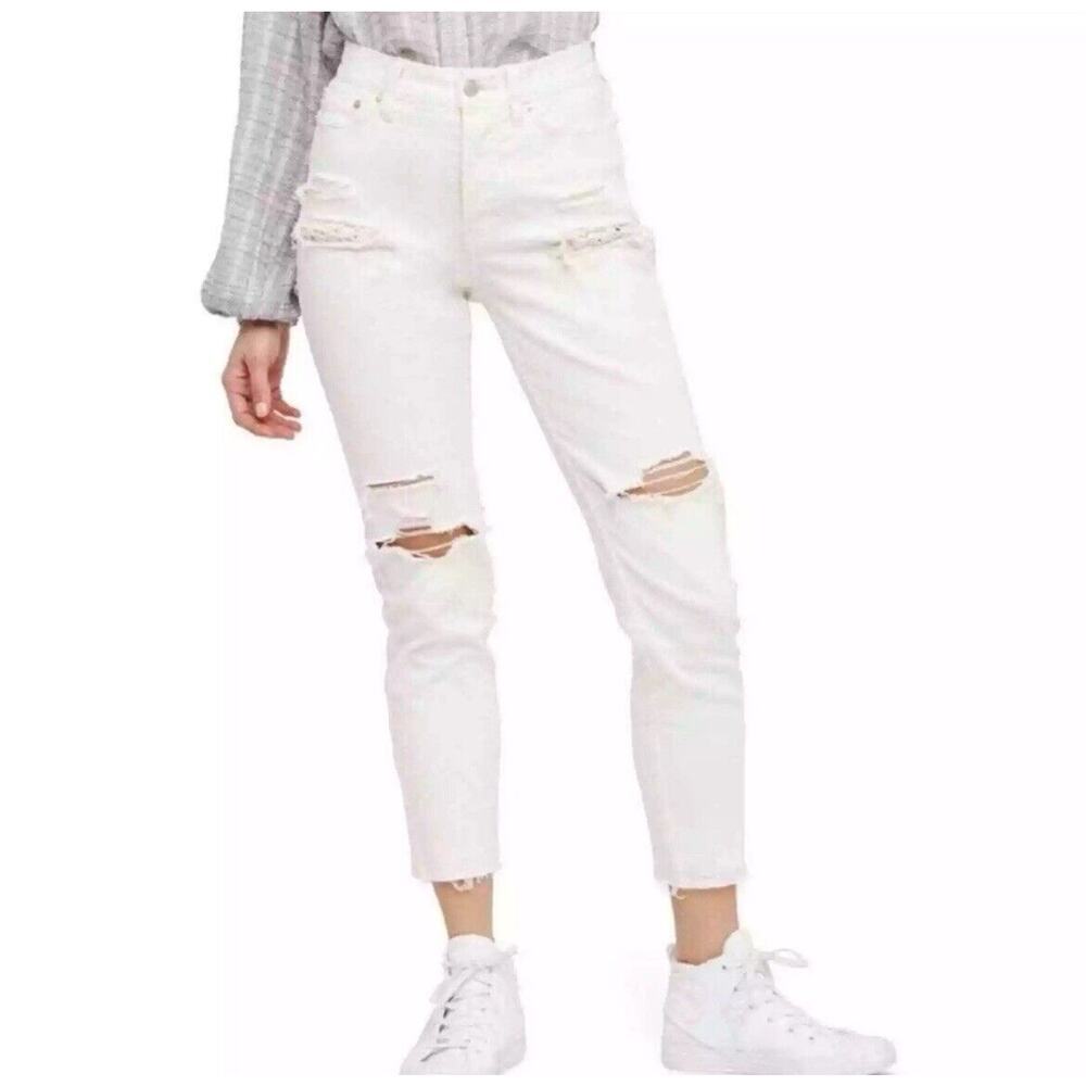 Free People Lacey Stilt Distressed Jeans White Size 29 Women's Raw Hem Boho